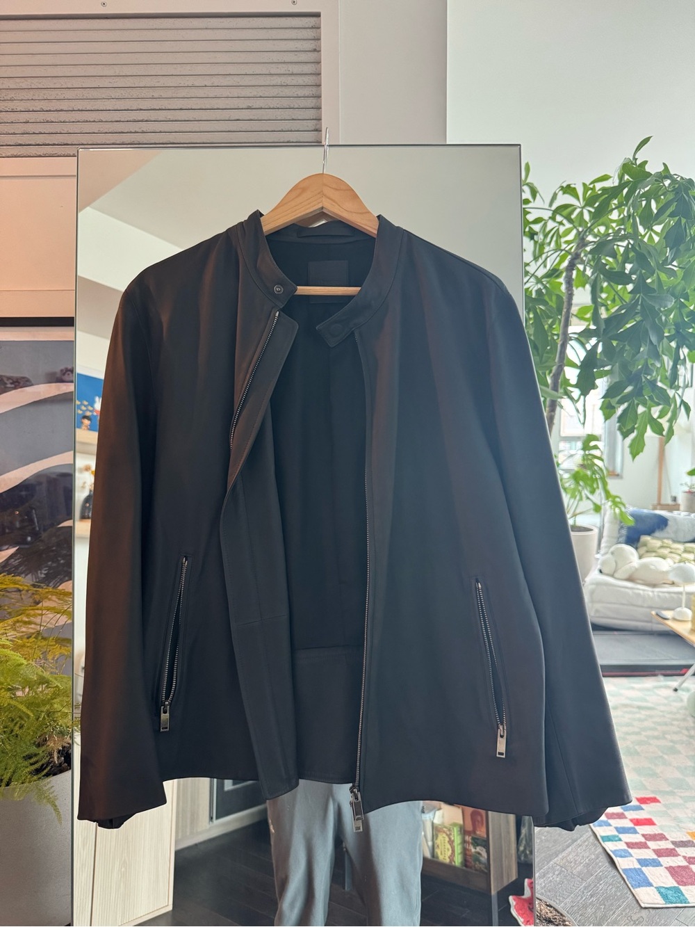 Theory Black Lamb Leather Zip Jacket
